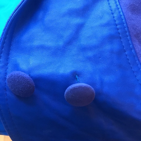 1980's VINTAGE PURPLE SUEDE & LEATHER  BLAZER WITH SHOULDER PADS SIZE 6 - Picture 8 of 10